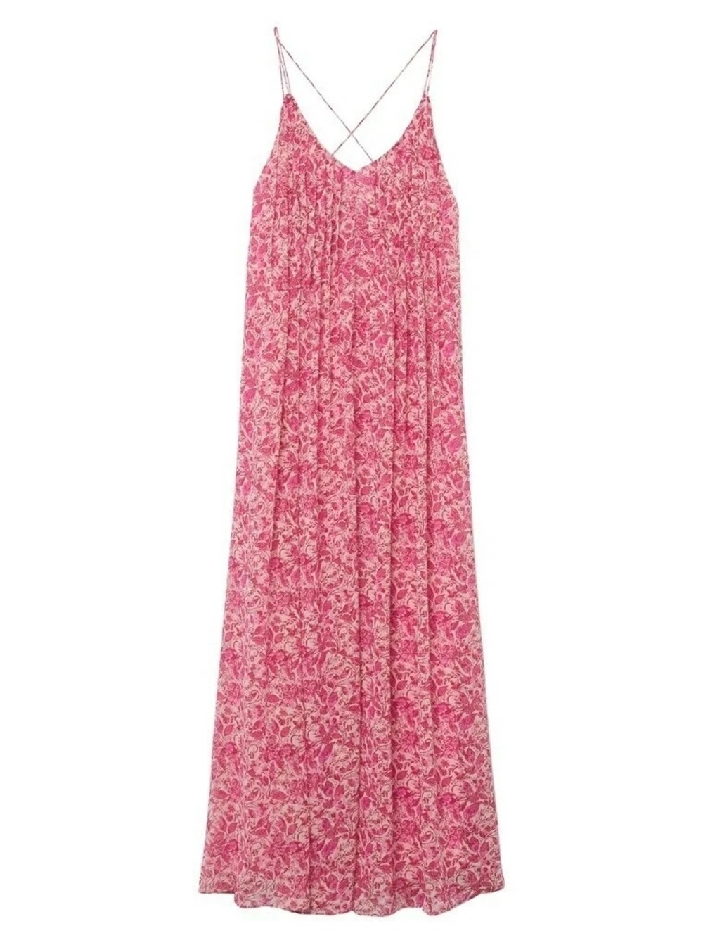 Mango Pink Floral Maxi Slip Dress with Spaghetti Straps Size 2